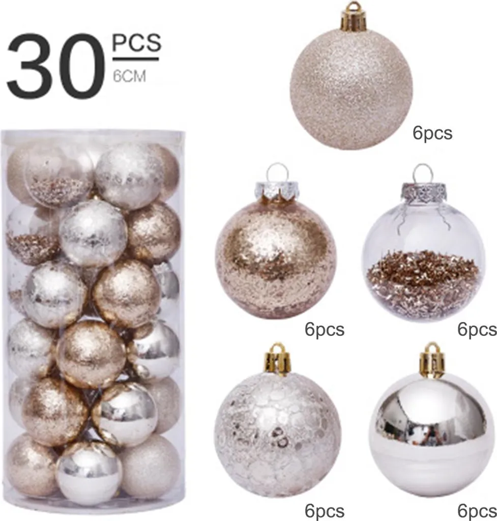 Boules de Noël Incassables 6cm Or Argent Design Chic pour l'Hiver