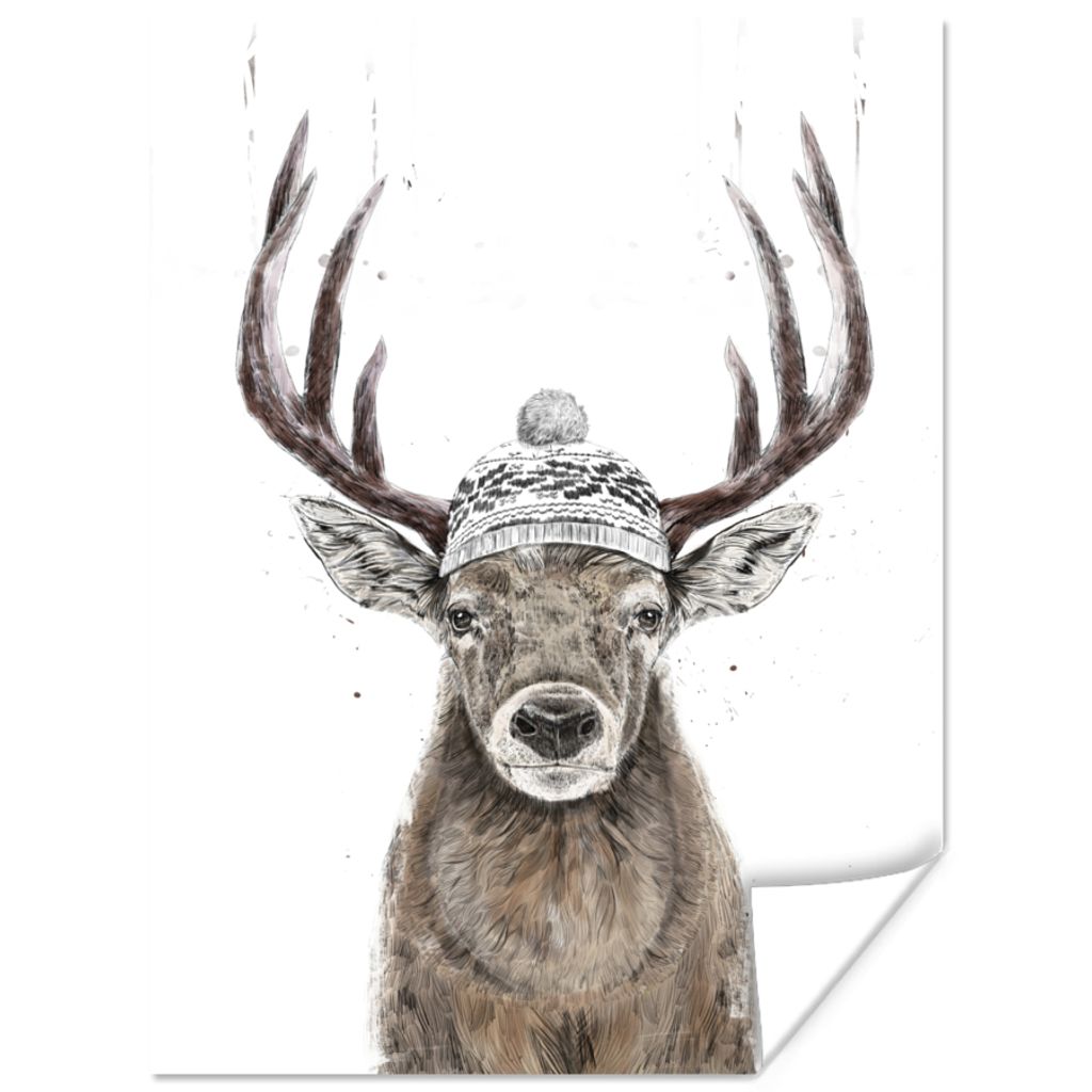 MuchoWow Poster Hirsch - Winter - Hut - Geweih 120x160 cm - Wandbilder