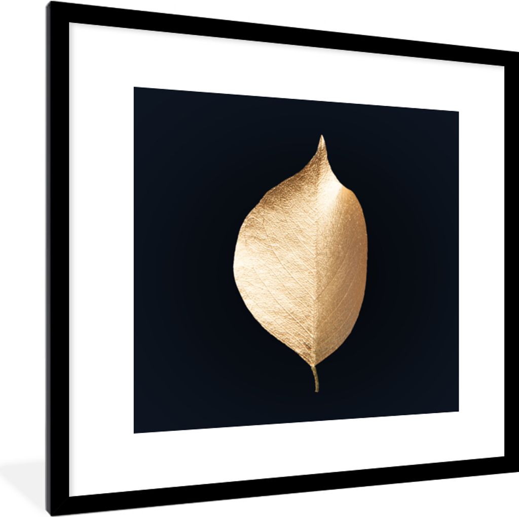 MuchoWow MuchoWow Gerahmtes Poster Blätter - Gold - Schwarz - Pflanzen - Luxus 40x40 cm - Poster mit zchwarzem Bilderrahmen - Poster - Plakat ...