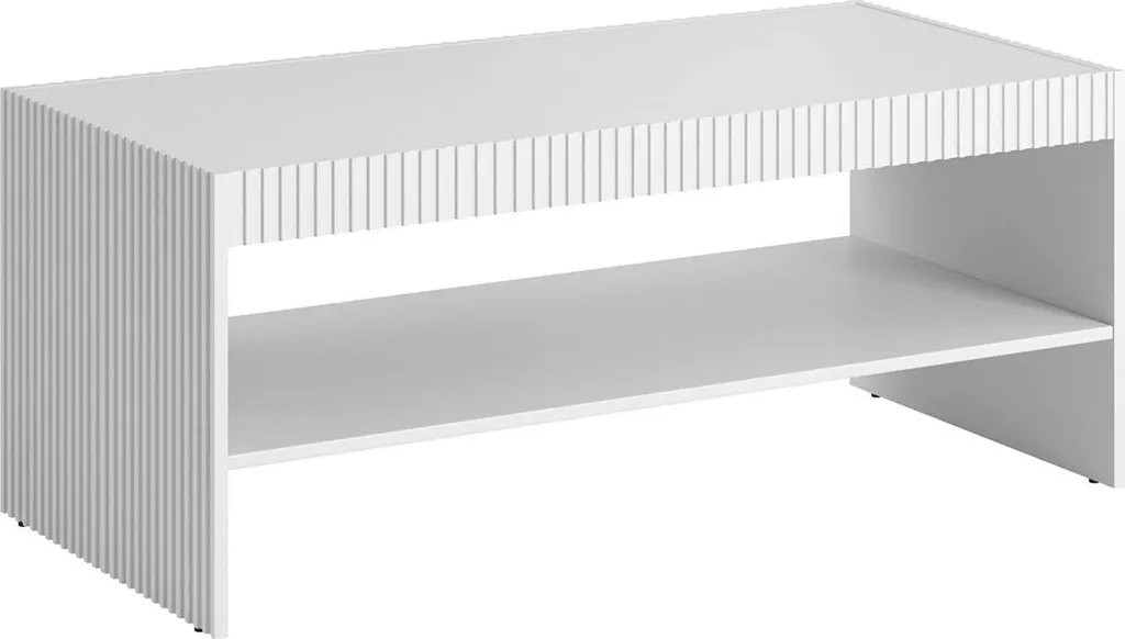 Table Basse Lisbona Blanche 120x57 cm avec Compartiment Ouvert Spacieux
