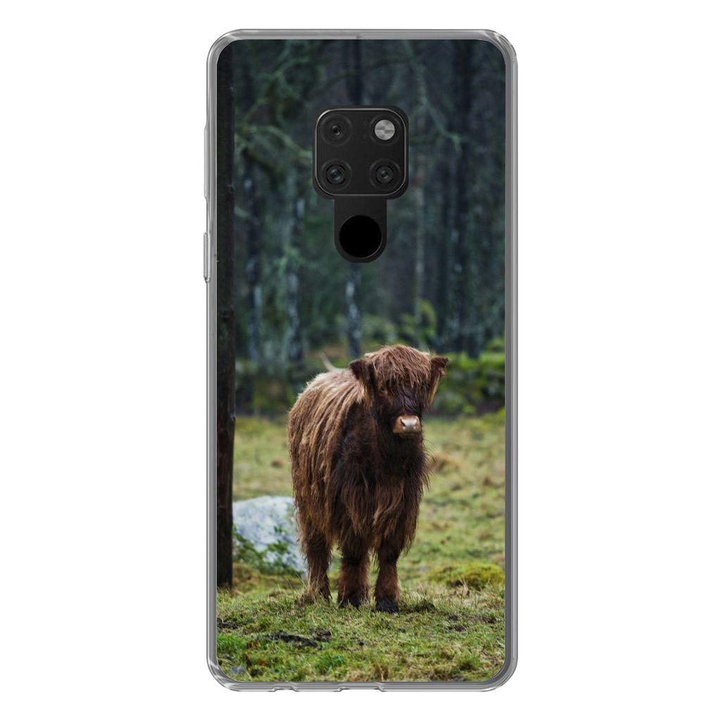 MuchoWow Handyhülle Schutzhülle Hülle für Huawei P40 Lite Schottischer Hochländer - Wald - Moos Silikon Softcase Handy Hülle - Handy