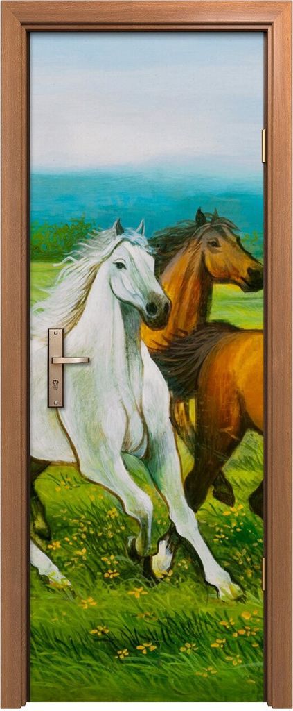 Türposter 70x200 cm Türaufkleber Türtapete Türfolie Klebefolie Wand groß Laufpferde Feld Malerei