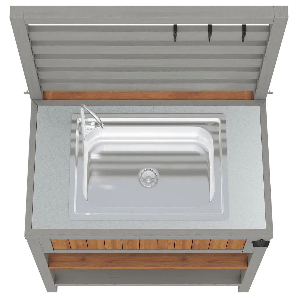 Table d'Appoint Barbecue avec Point d'Eau, Rangement Jardin et Bac Inox - 13