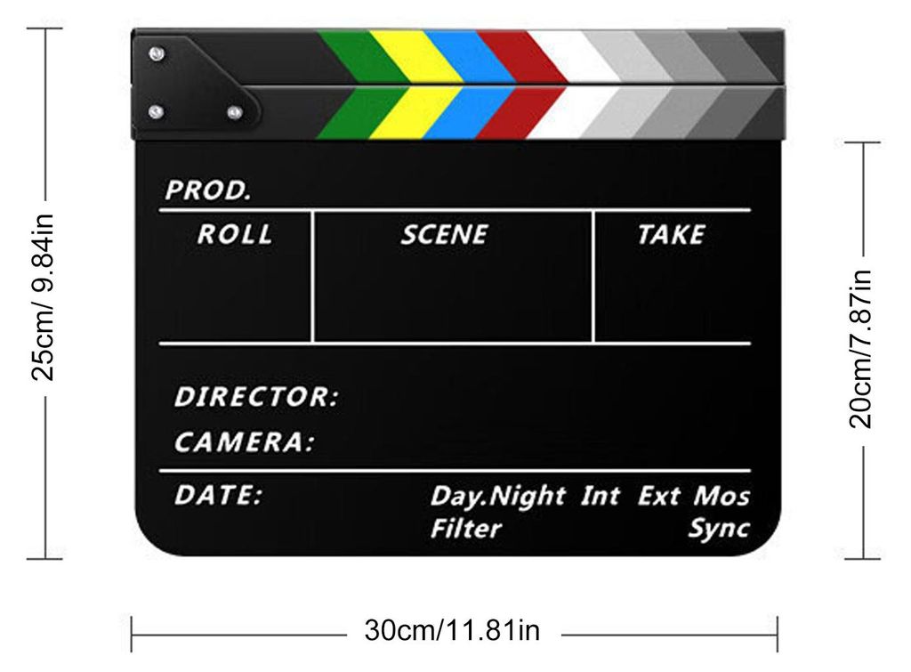 Professionelle Acryl-Klapptafel mit Farbbalken, magnetische Film-Schiefertafel, Whiteboard-Design für Filmfotografie, Video, Foto, Schwarz