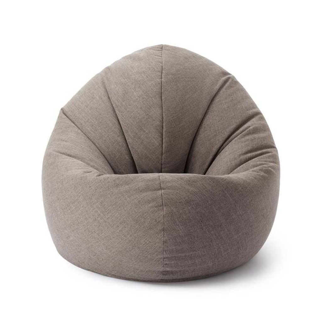 A single, light gray beanbag chair is shown against a white background.