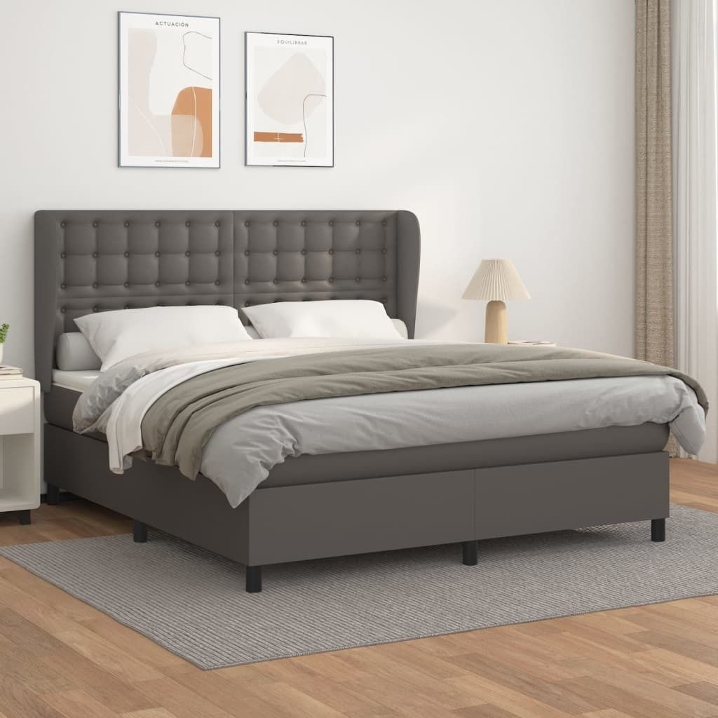 Boxspringbett mit Matratze Grau 180x200 cm Kunstleder , Klassische Betten Design 2024