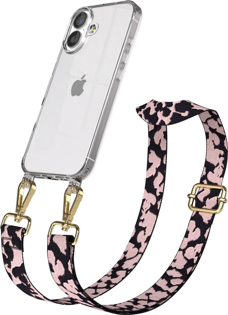 EAZY CASE Handykette - Verstellbarer Trageriemen kompatibel mit Apple iPhone 17, Handykordel mit transparenter Silikon-Hülle, Karabiner Gold, Camo...