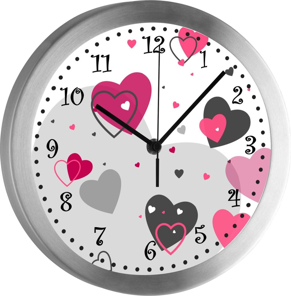 Funkuhr, Kinder Wanduhr, Kinderuhr, Kinderzimmer Herz rosa grau