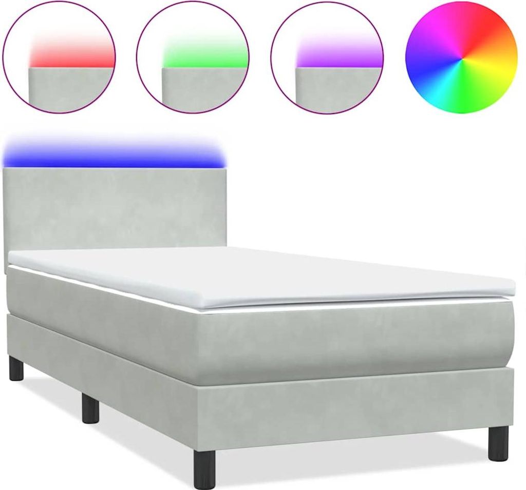 vidaXL Boxspringbett mit Matratze & LED Hellgrau 80x220 cm Samt
