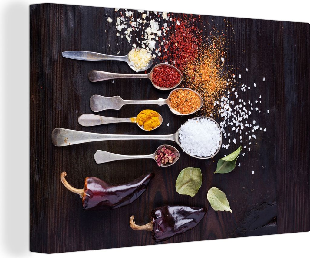OneMillionCanvasses - Leinwandbilder - 140x90 cm, Kräuter - Löffel - Gewürze - Industrie, Wandbilder Kunstdruck Wanddekoration - Foto auf Lein...