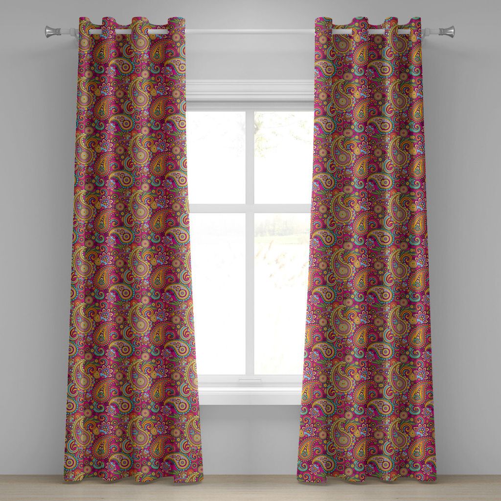 ABAKUHAUS Paisley Ösenvorhang, Paisley Muster Basierend Auf Traditionellen Asiatischen Östliche Kulturellen Design, Dekorative 2-Panel-Fenstervor...