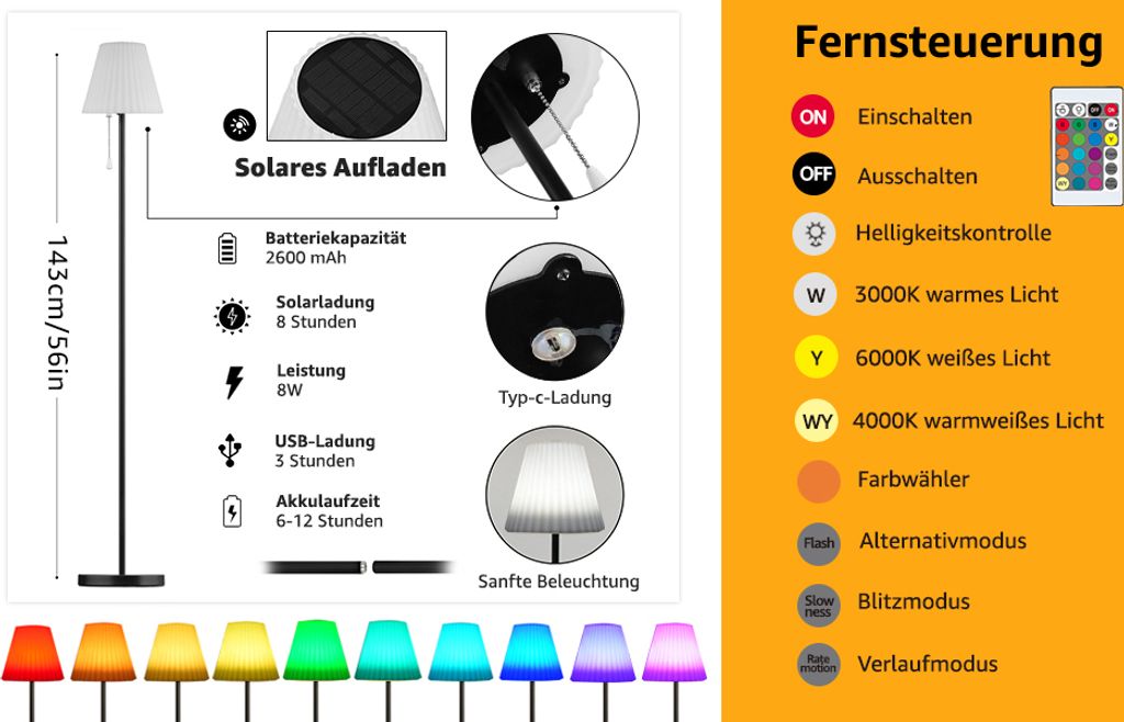 7MAGIC Solar Stehlampe, Outdoor Stehlampe mit Lichtsensor, Produktbild 15