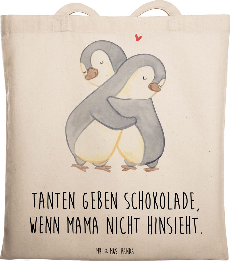 Mr. & Mrs. Panda Jutebeutel Tante Schokolade - Transparent - Geschenk, Spaß, Tote Bag, Freude, Nichte, Stoffbeutel, Freuden, Verwandtschaft, Neffe...
