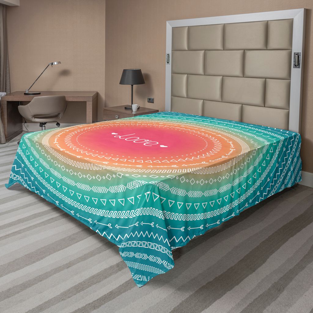 ABAKUHAUS Pfeil Bettlaken, Geometrische Runde Ethnische Linie Grenze Mit Tribal Eastern Motifs Unendlichen Liebe, weiches bequemes oberes Bettlaken...