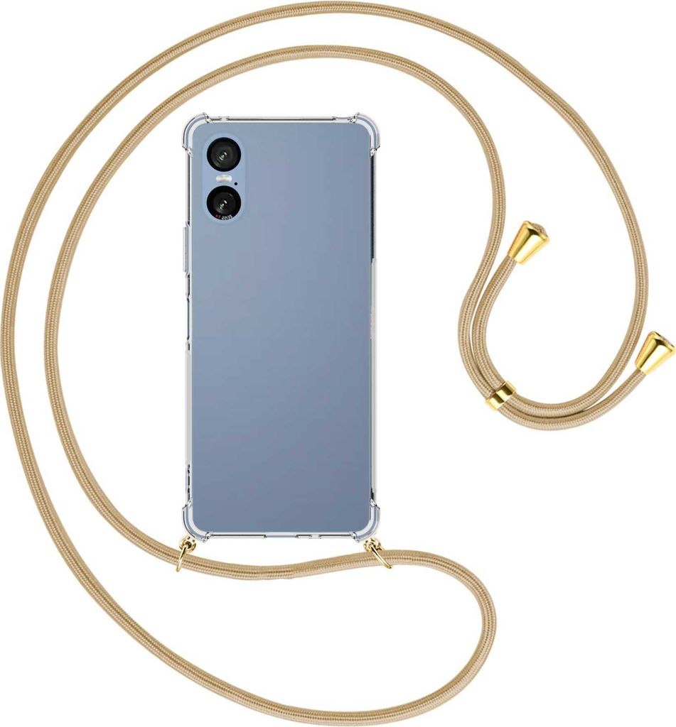 Handykette Backcover-Schutzhülle mit Band (Metall goldfarben) für Sony Xperia 5 VI / 10 VI - caramel