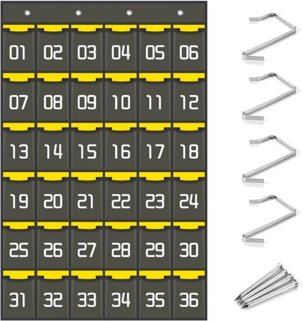 Support mural gris 36 compartiments et 4 crochets robuste pour garage