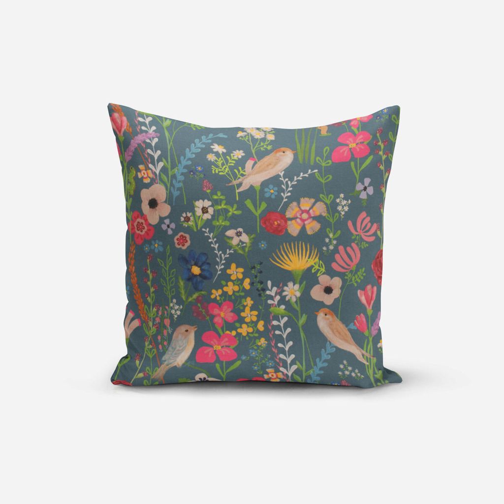 SCHÖNER LEBEN. Kissenhülle Outdoor Happy Garden Blumen Vögel blau bu Größe 40x40cm (HxB) 40x40cm (HxB) Größe