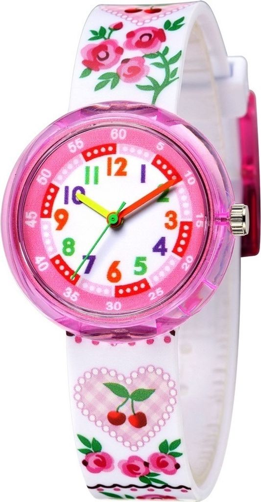 Bunte Story Kinderuhr für Schulkinder - Weiß / Rosa KP11394