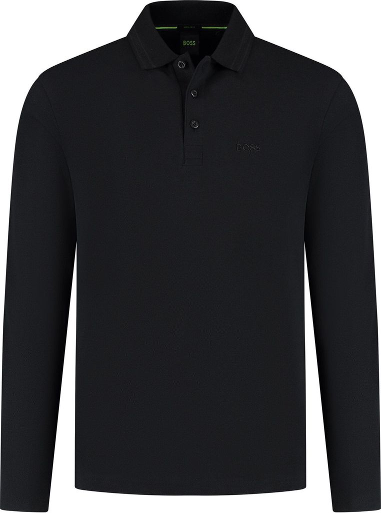 Boss Green Poloshirt langärmelig schwarz Baumwolle