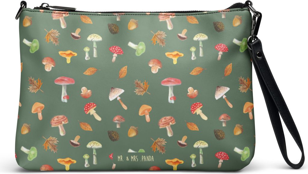 Mr. & Mrs. Panda Damentasche Pilz Wald - Grün - Geschenk, Laub Muster, Handtasche Damen, Pilze, Umhängetasche, Tasche, Clutch
