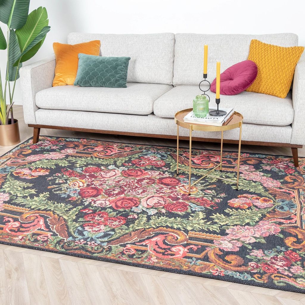 Volero - Blumen Teppich - Estate Rosen Kelim Gold - 80x150 cm - Wohnzimmer, Esszimmer, Schlafzimmer - Klassik, Modern, Orientalisch