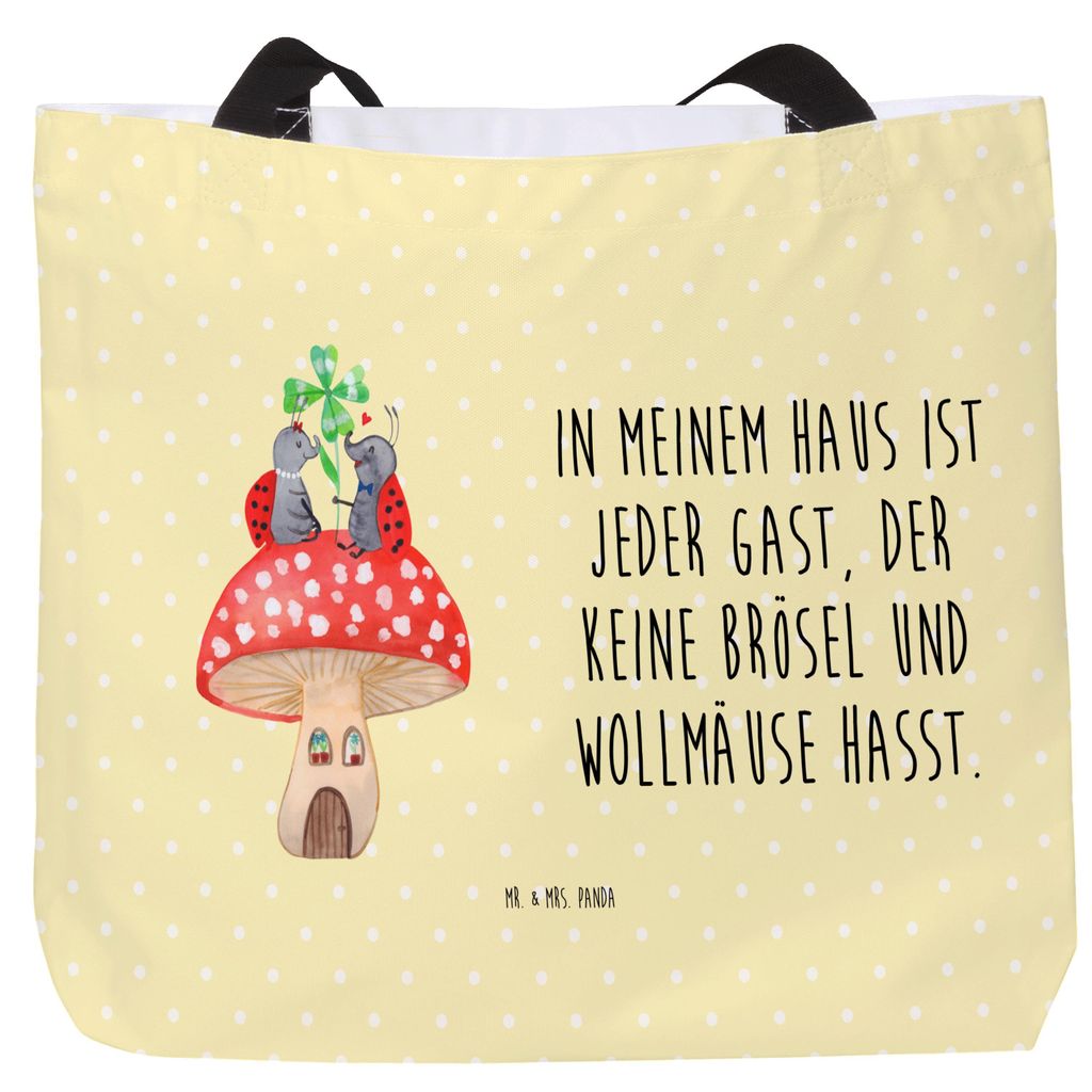 Mr. & Mrs. Panda Strandtasche Marienkäfer Fliegenpilz - Gelb Pastell - Geschenk, Reisetasche, Tiermotive, Fleigenpilzhaus, Zuhause, Laptoptasche, ...