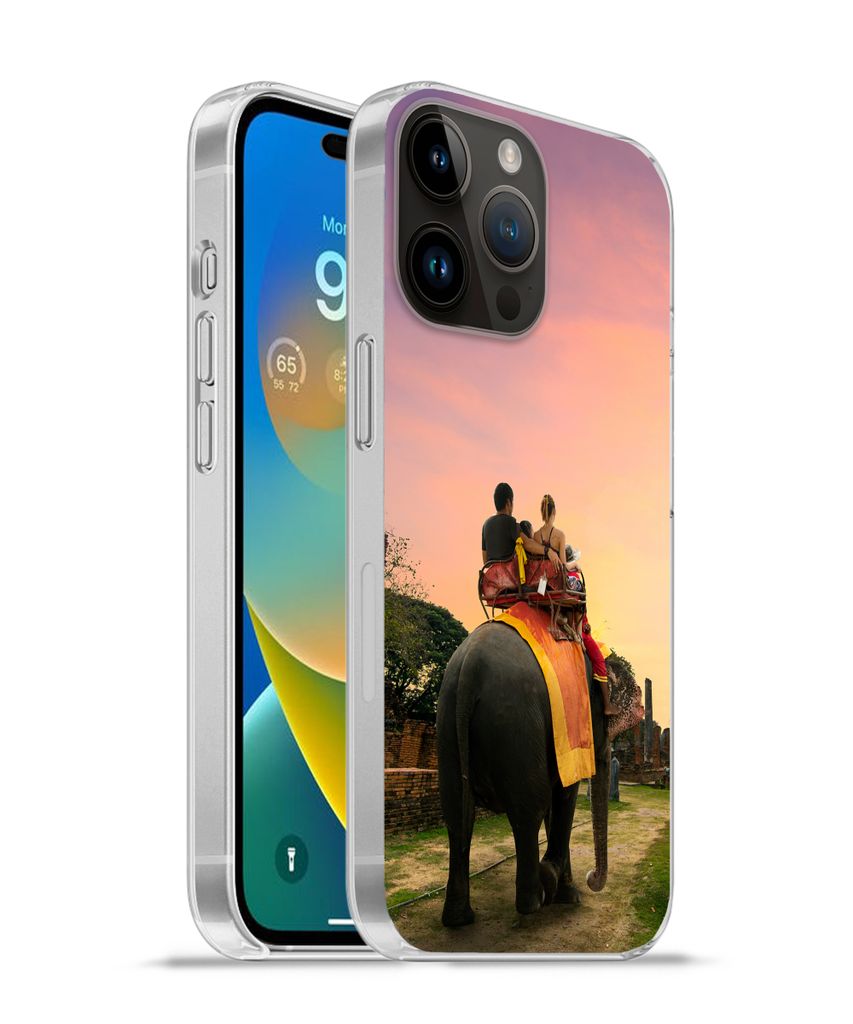 MuchoWow Handyhülle Schutzhülle Hülle für Apple iPhone 14 Pro Max Elefant - Tiere - Dorf - Natur Silikon Softcase Handy Hülle - Hardcover