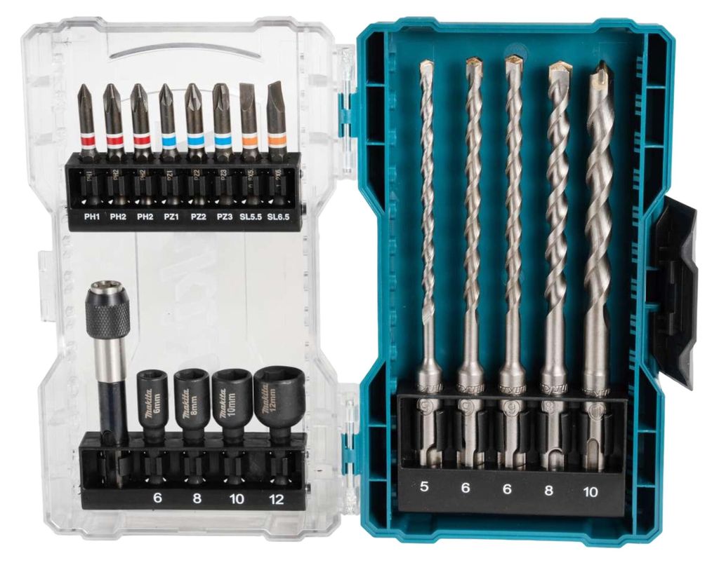 Makita Bohrer-Bit-Set E-07026 18-teilig Bohrer-Bit-Set in gut sortierter Box mit transparentem Decke