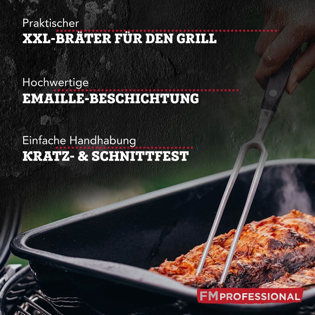 FMprofessional XXL Bräter 40 x 34 cm BBQ, hochwertige Ofenform, Backform mit extra hohem Rand, emaillertes Backblech, rechteckiges Ofenblech, viel...