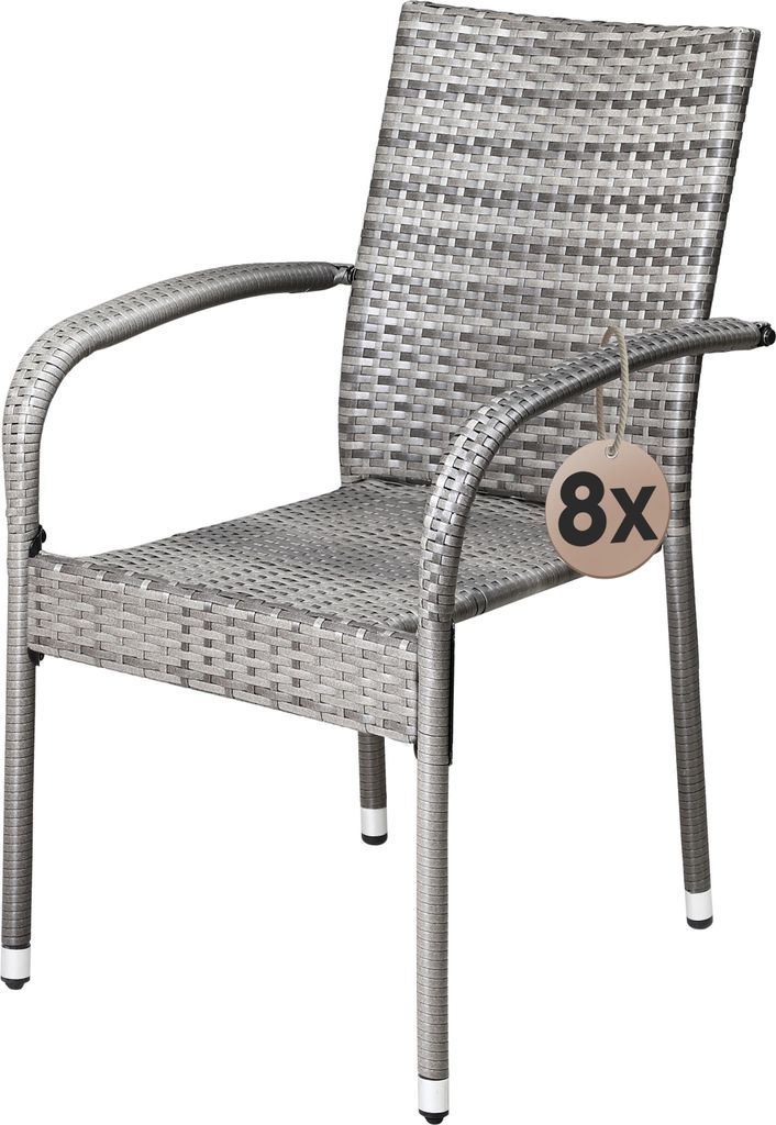 CASARIA® Lot de 8 Chaise Salle a Manger en Polyrotin Grises Image du produit 