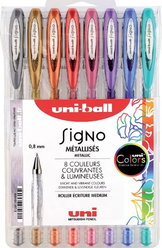 Stylos Uni-ball Signo pailletés 0,8 mm - Encre gel waterproof et durable