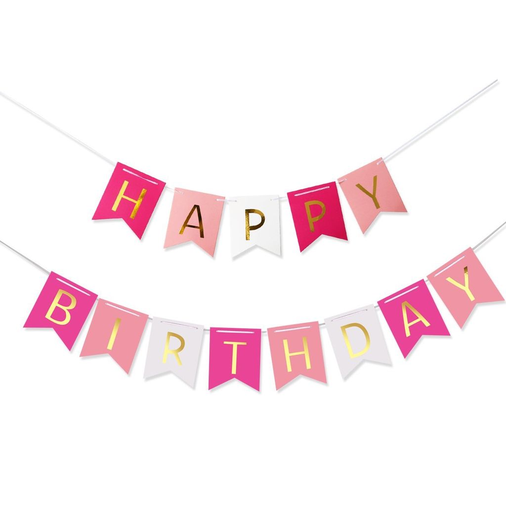Girlande Happy Birthday, Bunt, mit goldenen Buchstaben Produktbild 