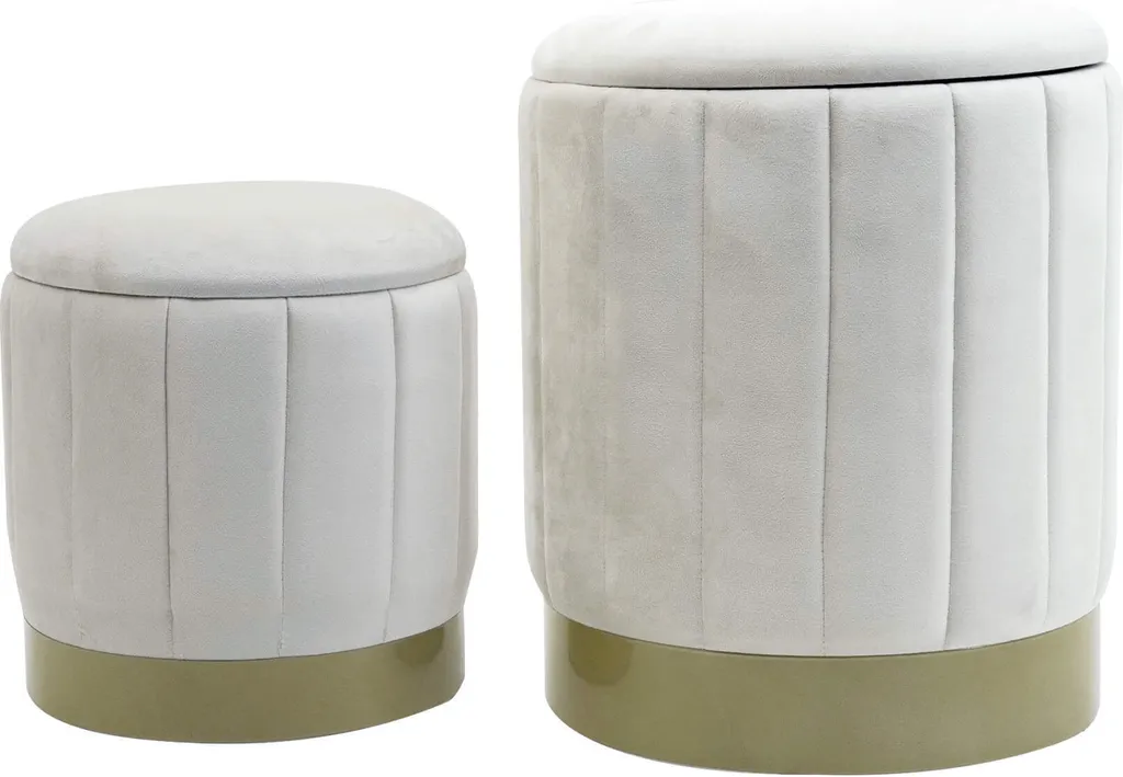 Pouf coffre de rangement moderne Okome en tissu et acier - Set de 2 pièces