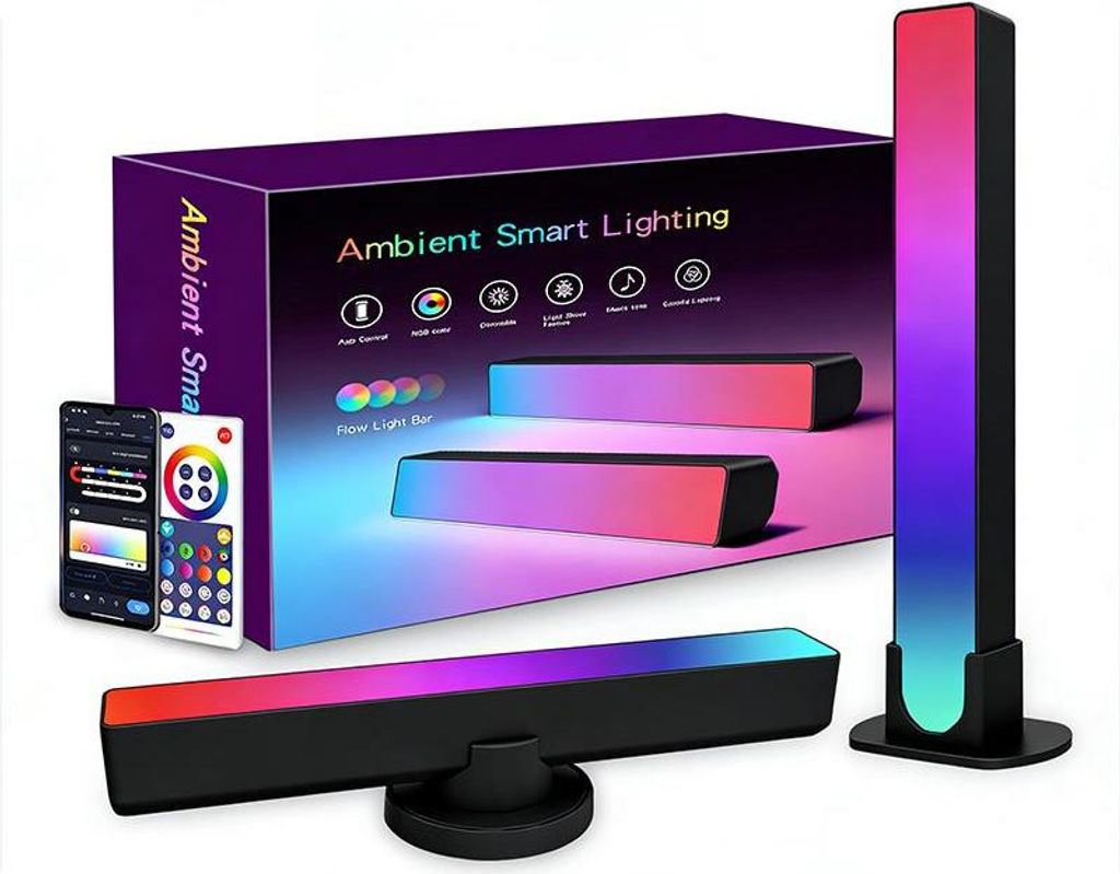 ZELURXX RGB LED Tisch-Atmosphärenlicht 2er Set, PC Desktop Ambient Light, Musiksteuerung, TV-Hintergrund, APP & Fernbedienung, Schwarz