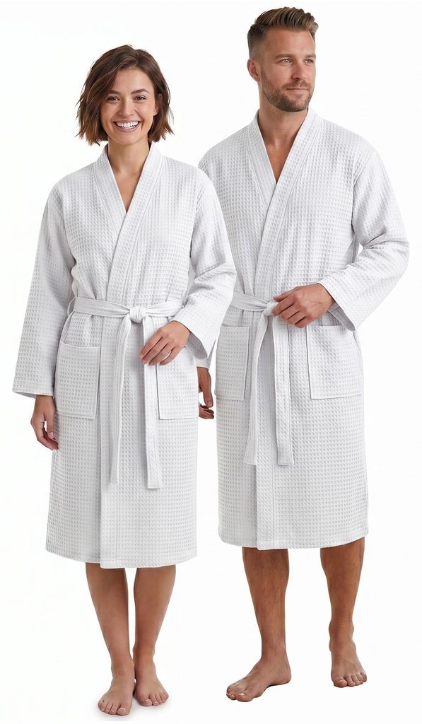 NYVI Bademantel NYVISpa Waffelpique - Uni Saunamantel für Damen & Herren - luftig leichter & atmungsaktiver Morgenmantel aus 100% Baumwolle - Saug...