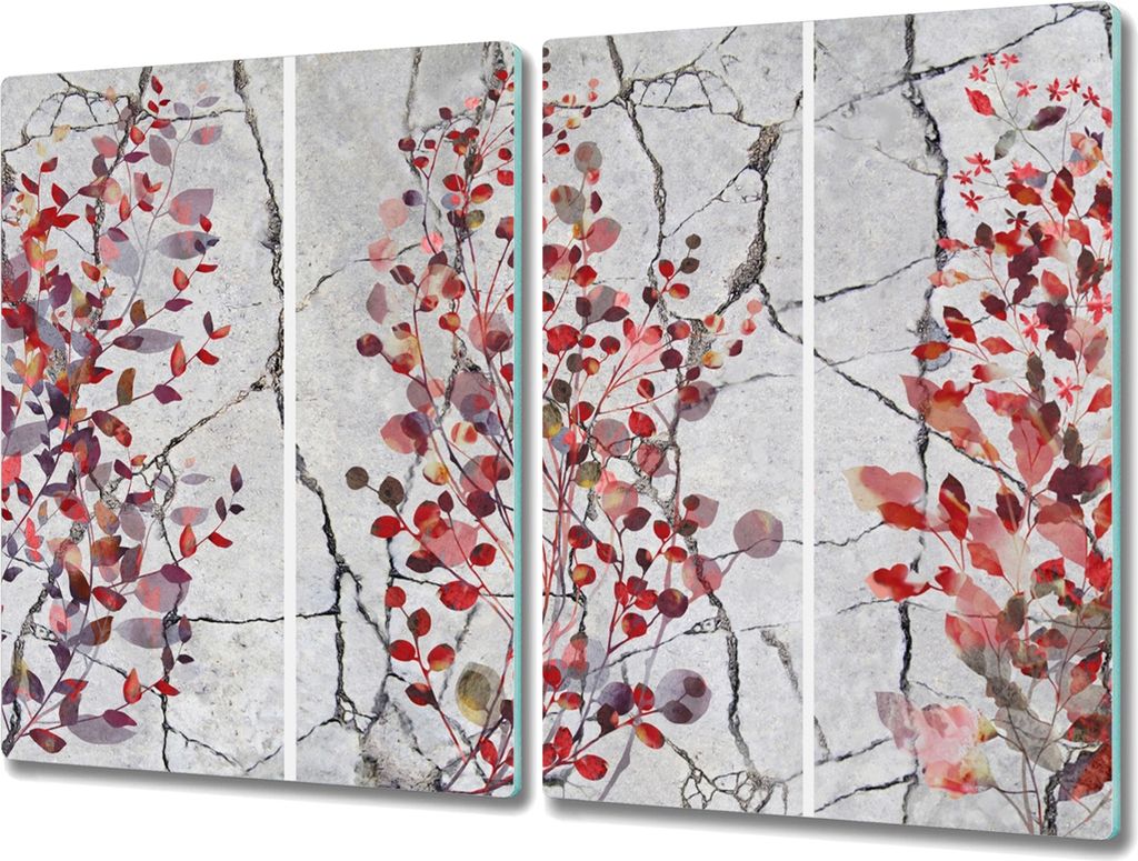 Coloray Herdabdeckplatte 2x40x52 cm Schneidebrett Kochplattenabdeckung Küchenbrett Hackbrett - Blätter Zweige