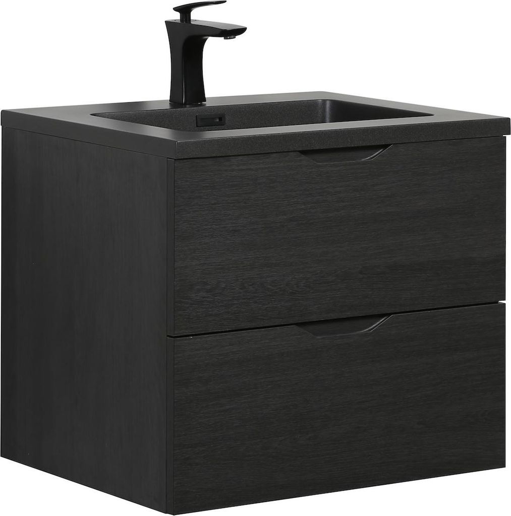 Badplaats Badmöbel Set mit Waschbecken und Unterschrank Cairo 60 x 48 cm Schwarz Eiche - Waschbeckenunterschrank mit Soft-Close und Waschbecken, V...