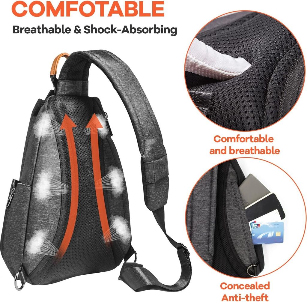 Eaziri Sling Crossbody Bag - Zaino A Tracolla Impermeabile Unisex Per Viaggi, Escursioni E Uso Quotidiano