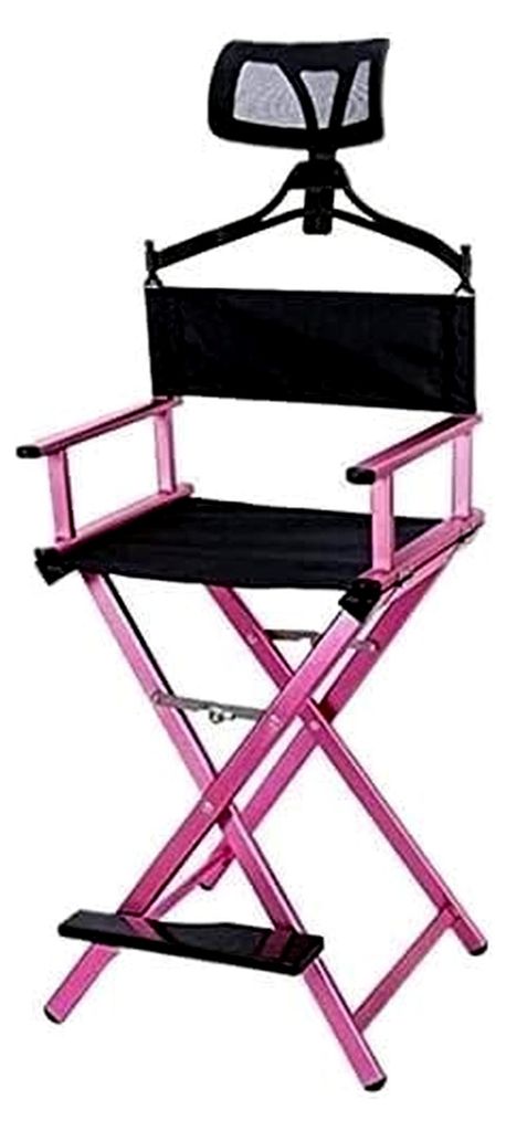 Klappbarer Make-up-Artist Regiestuhl Tragbarer Hoher Stuhl aus Aluminium mit Kopfstütze und Fußstütze für Make-up Camping Rasen Filmaufnahmen (...