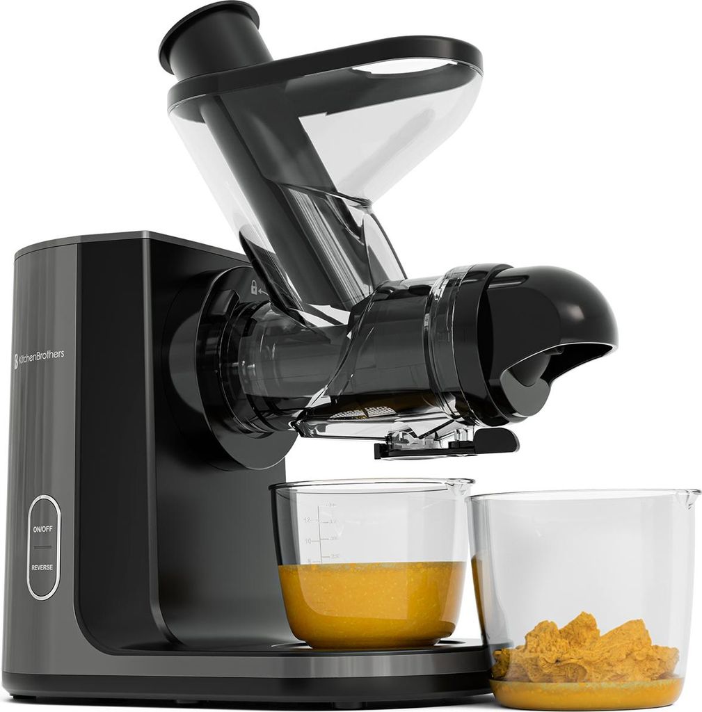 KitchenBrothers Slow Juicer - Entsafter - Obst- und Gemüsepresse - 43mm und 60mm Einfüllöffnung - 400ml - Grau
