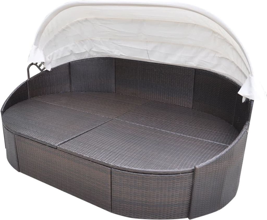 vidaXL Outdoor-Loungebett mit Dach Poly Rattan Braun Produktbild 2