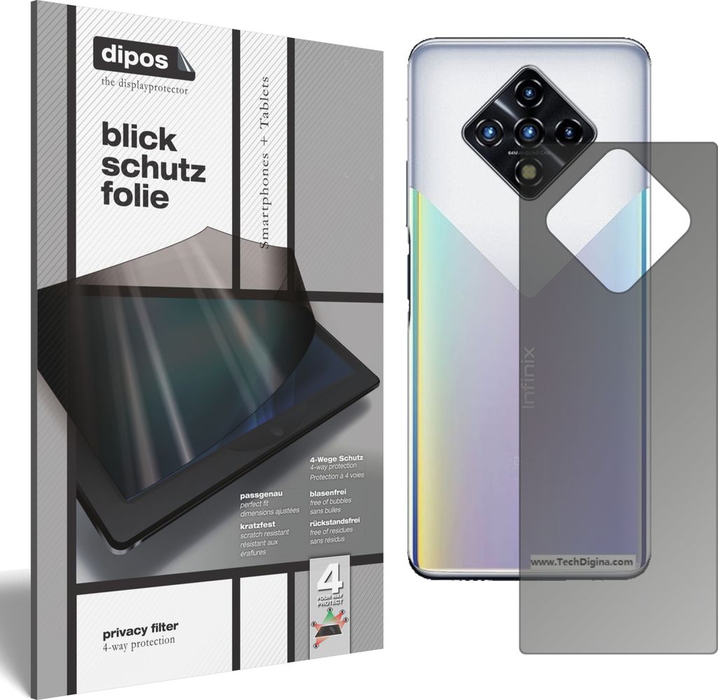 Schutzfolie für Infinix Zero 8 Rückseite mit Sichtschutz Blickschutz Folie