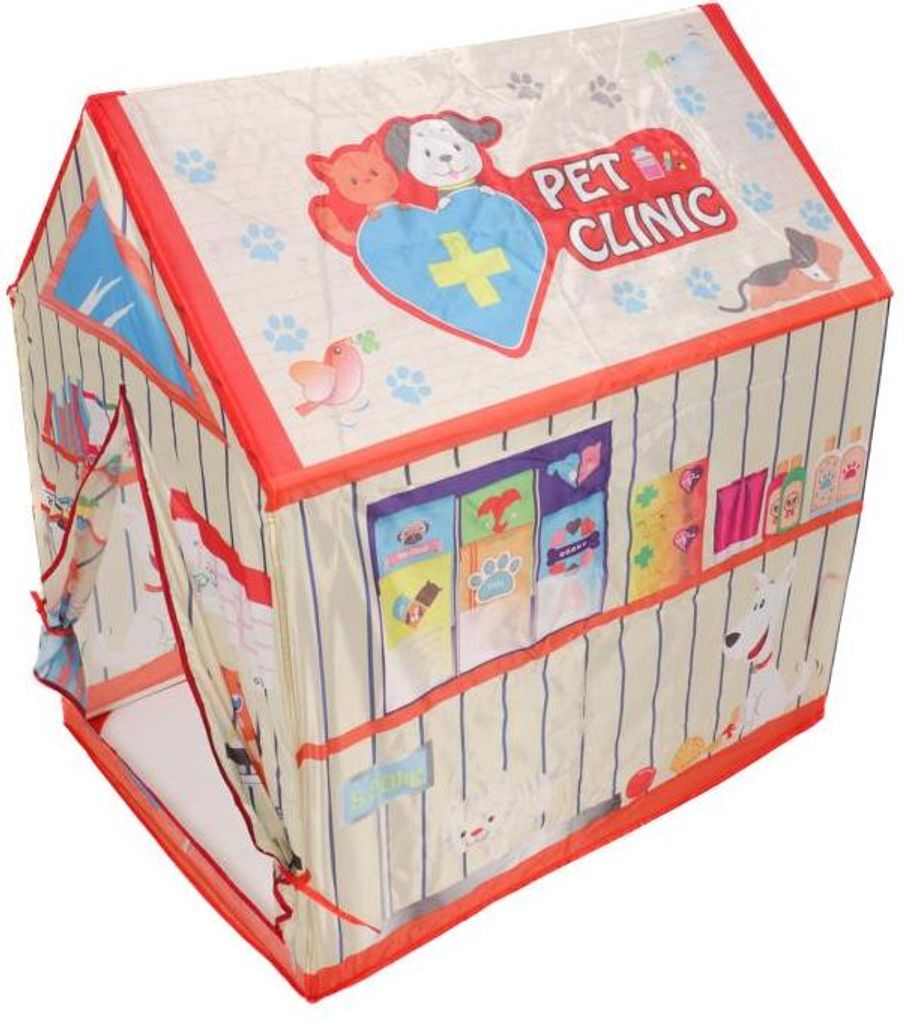 Spielzelt als Tierklinik für Kinder mit 2 Eingängen, Zelt fürs Kinderzimmer, für Spielecke und Garten Steck-Klick-Montage