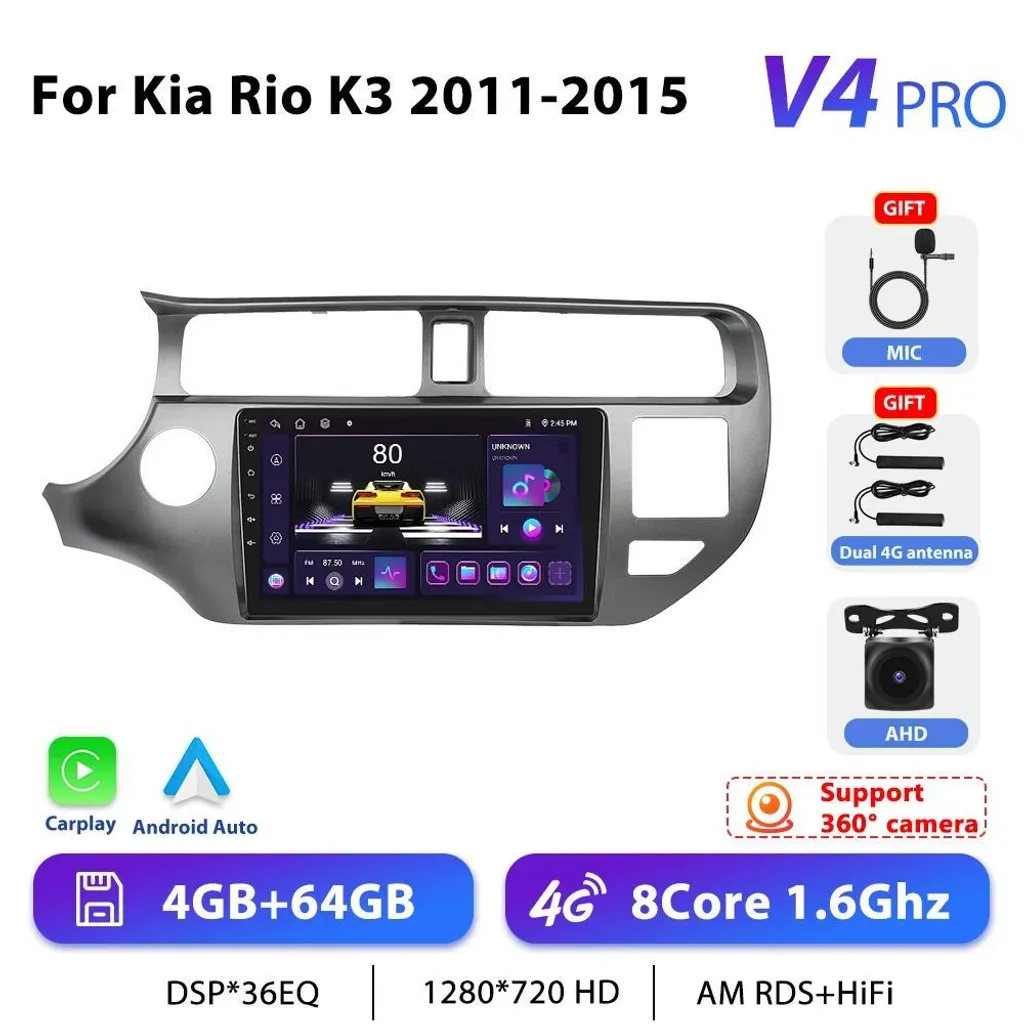 Navigation GPS et CarPlay pour Kia Rio 2011-2015 - Tablette Android 4G