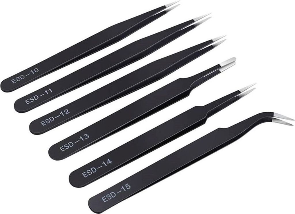 Pronett Jeu de 6 pinces antistatiques noir Image du produit 