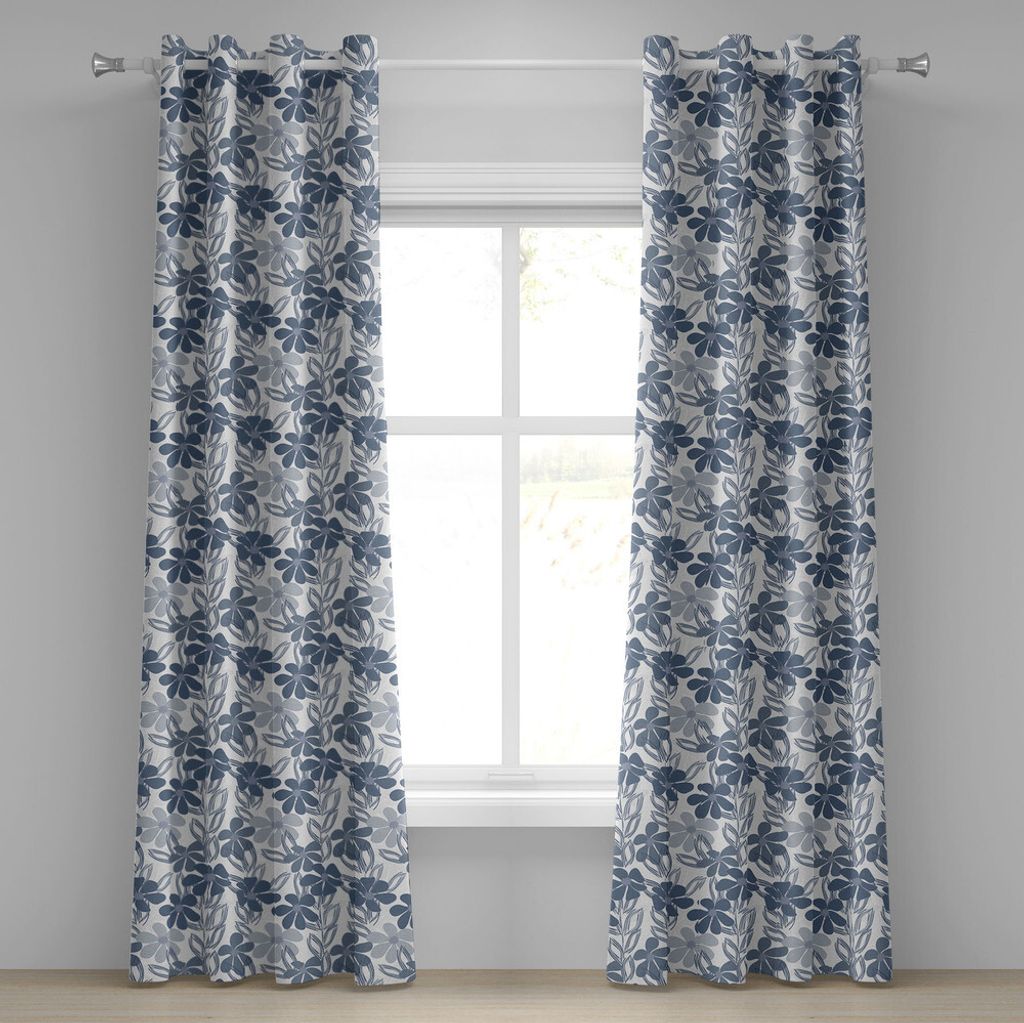 ABAKUHAUS Blumen Ösenvorhang, Abstrakte Hand gezeichnete Frühlings-Saison blüht in den Pastellfarben mit Blättern, Dekorative 2-Panel-Fenstervo...