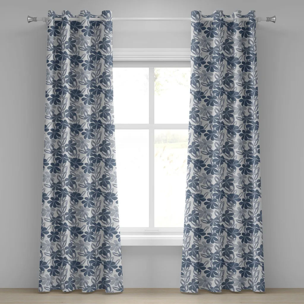 Rideau Design Floral Abstrait aux Couleurs Pastel Bleu et Gris Clair