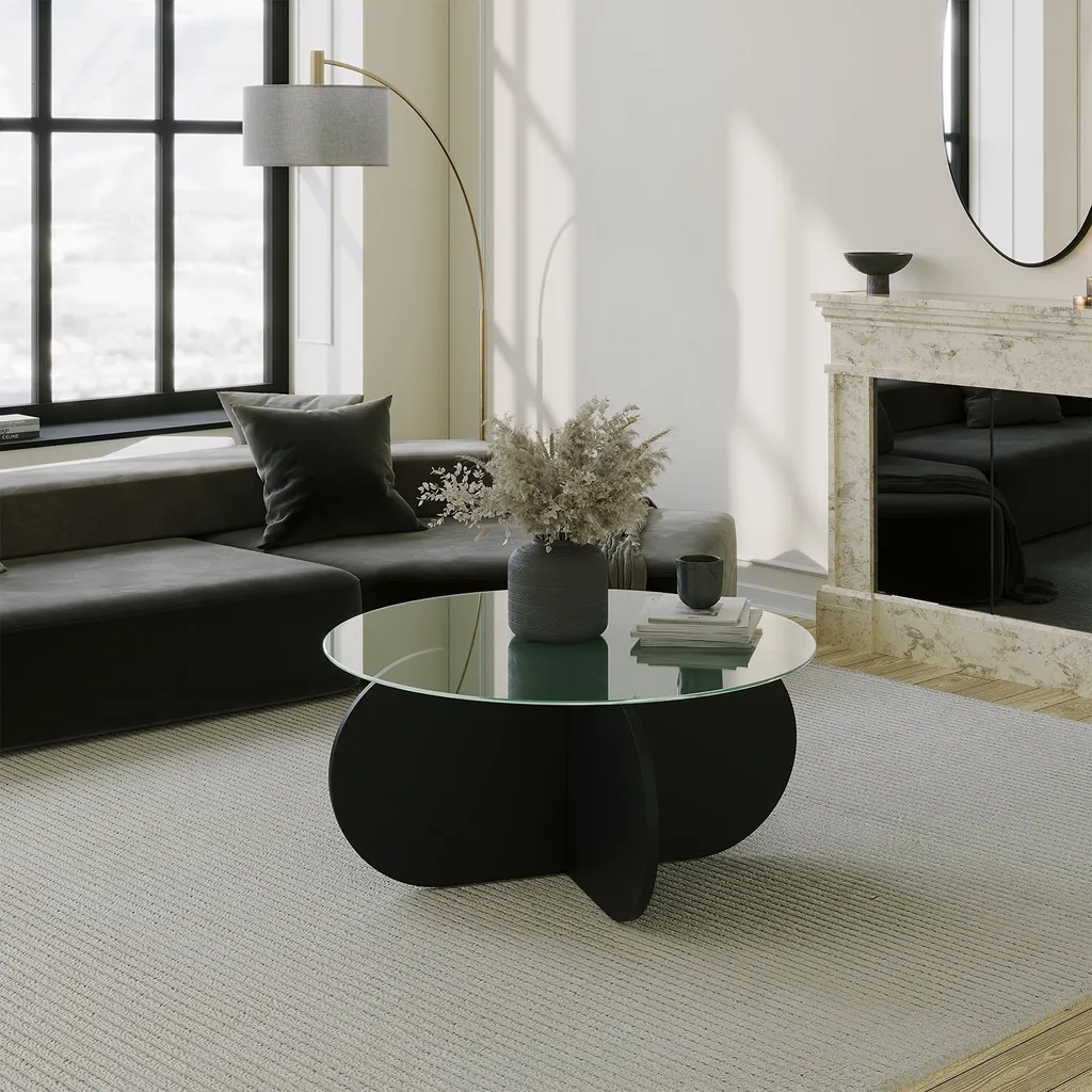Skye Decor Bubble Black Table Basse Ronde en Verre Noir 75x35x75 cm