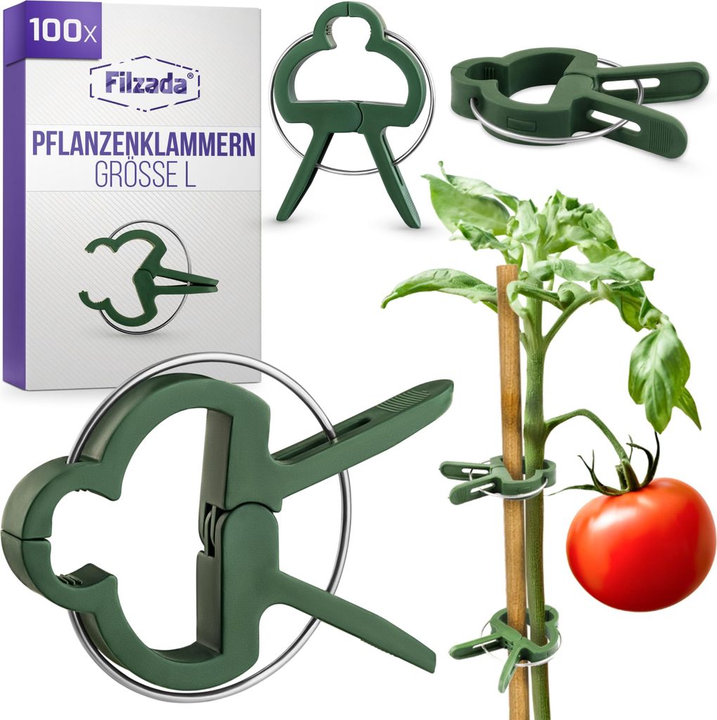 Filzada 100x Pflanzenclips Groß L - Tomaten Rankhilfe - stabile Pflanzenklammern Tomaten - Pflanzen Clips für Tomaten, Rosen UVM - Tomaten Clip...