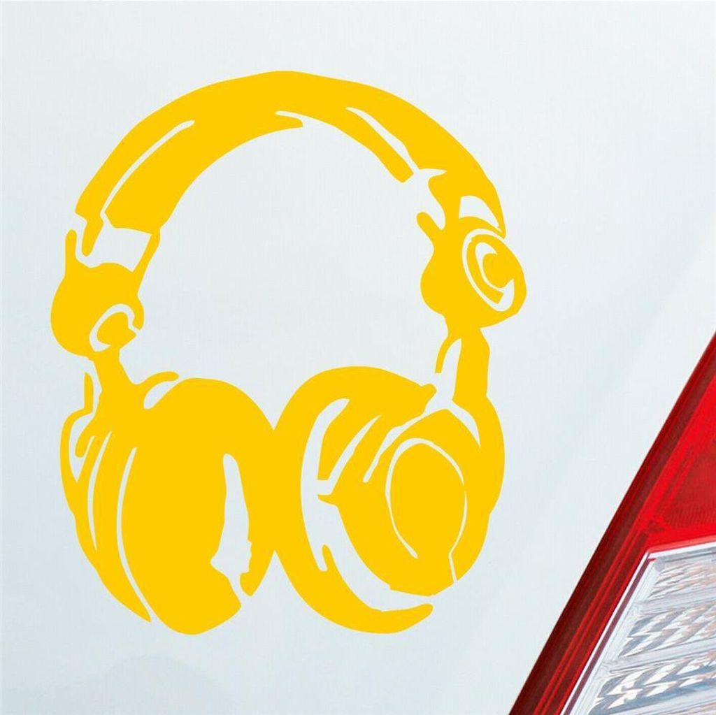 Auto Aufkleber DJ Kopfhörer Head Phones Music 10x12 cm Gelb Sticker Heckscheibenaufkleber